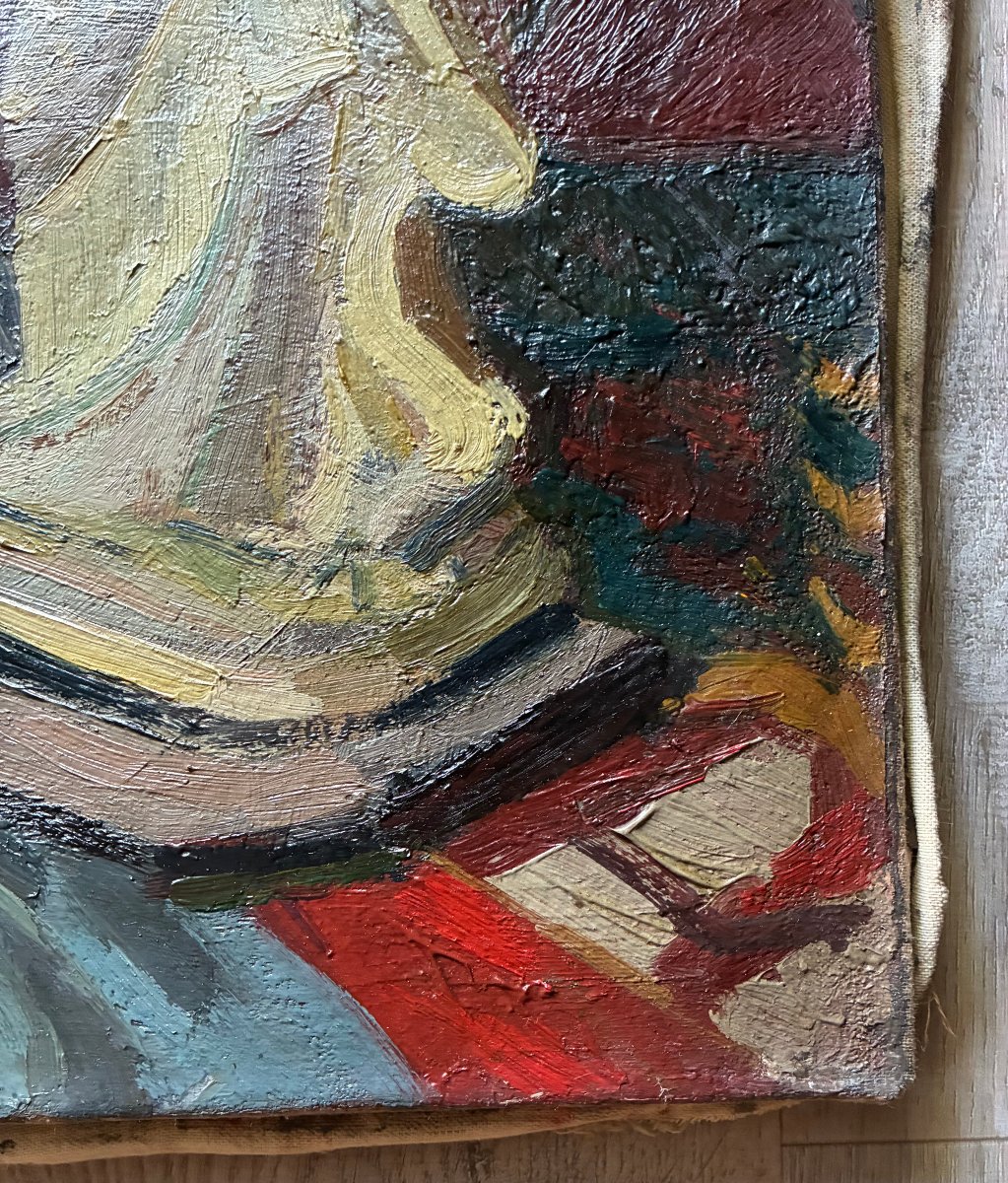 Oil On Canvas. Still Life. Virgin With A Book. Signature To Be Identified.-photo-3