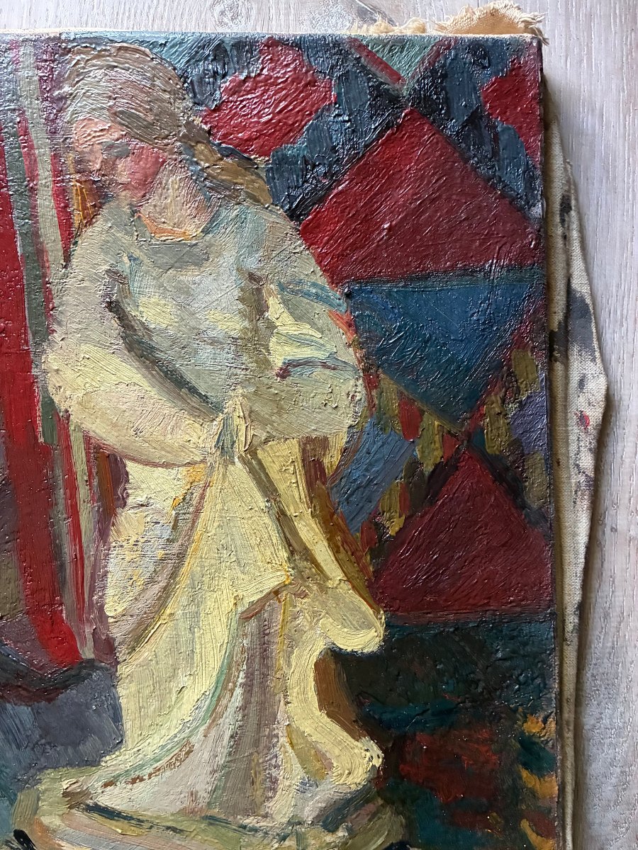 Oil On Canvas. Still Life. Virgin With A Book. Signature To Be Identified.-photo-4