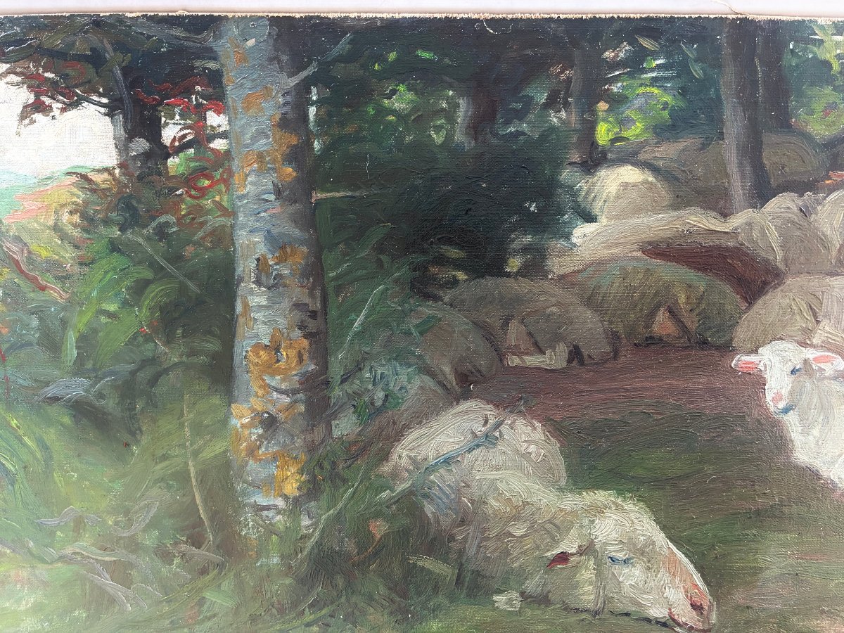 Le repos à l' ombre des arbres. PANERAI Ruggero.( 1862-1923). Ecole Italienne.-photo-3