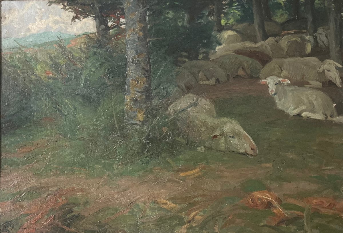 Le repos à l' ombre des arbres. PANERAI Ruggero.( 1862-1923). Ecole Italienne.