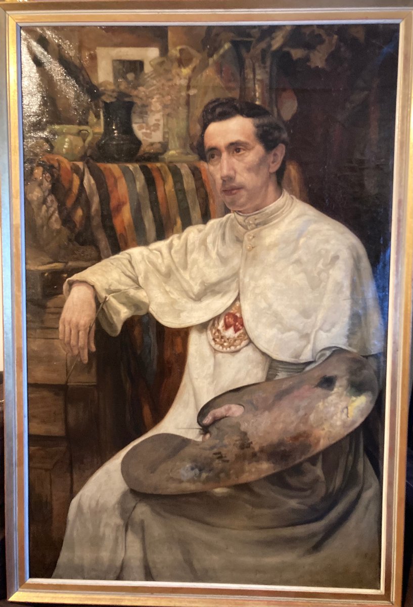 Portrait Of A Religious Painter. Early 20th Century. Inscribed On The Back: "ernest Faut."-photo-2