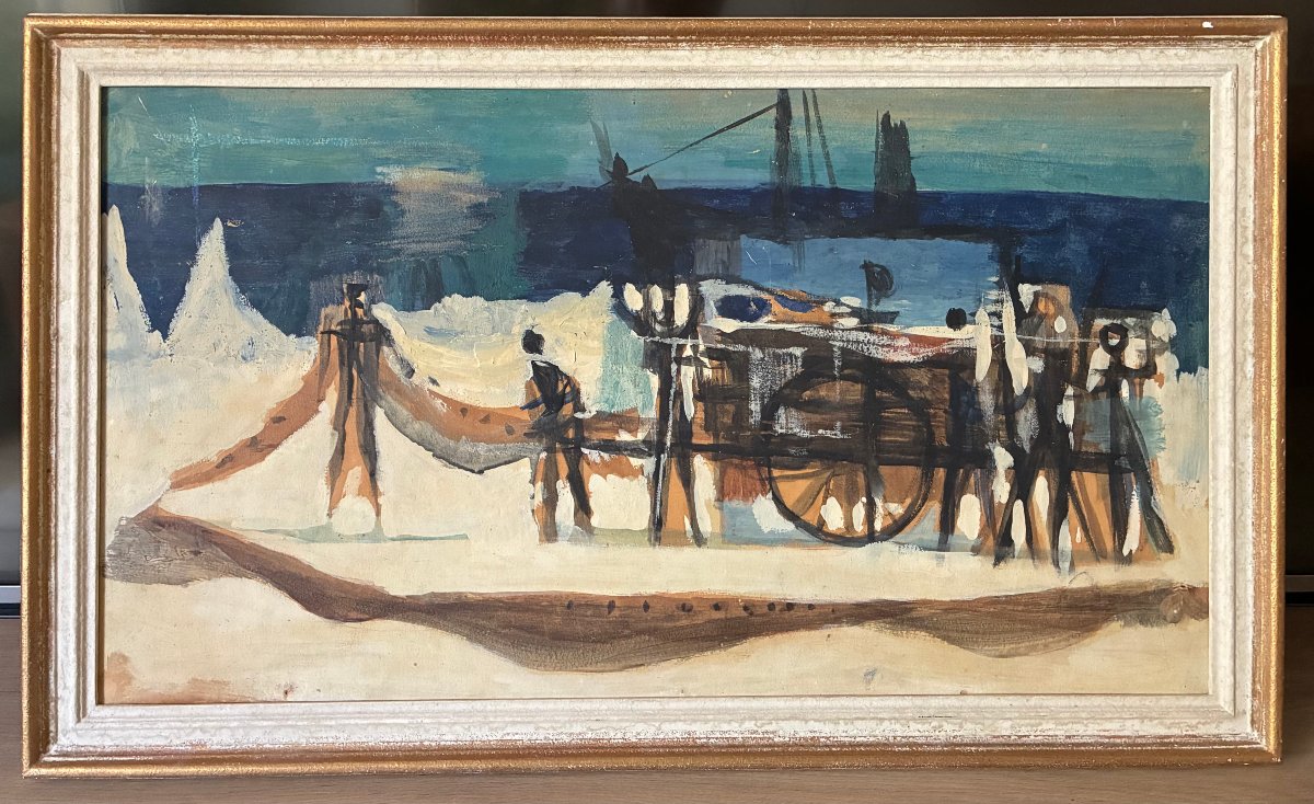 Lively Harbor. Attributed To Jean-françois Liegme. Swiss School. Painting, Gouache.