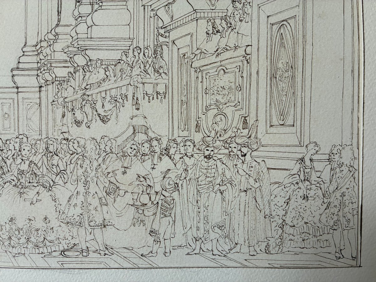 Pen And Wash. Important 20th-century Drawing. Historical Scene From The 18th Century.-photo-3