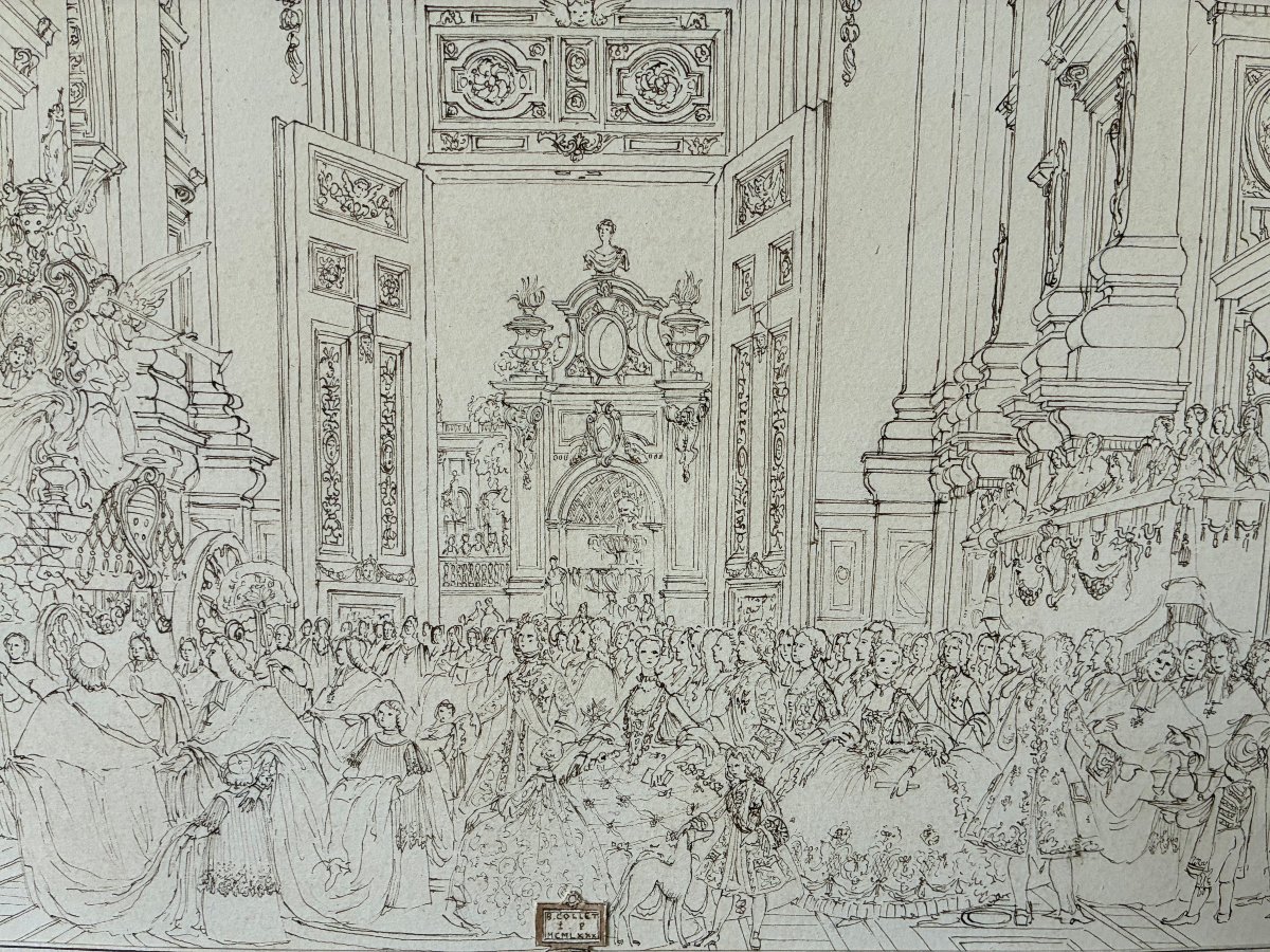 Pen And Wash. Important 20th-century Drawing. Historical Scene From The 18th Century.-photo-4