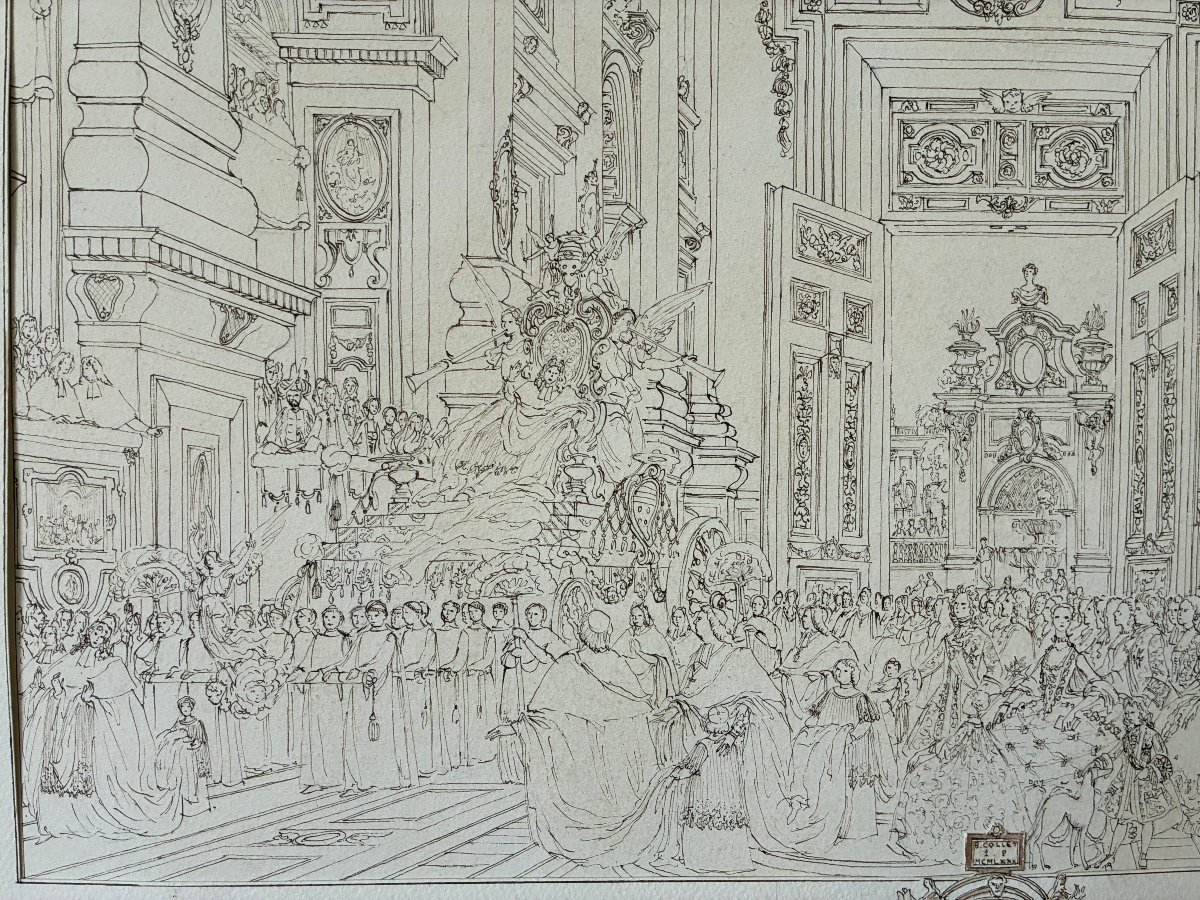 Pen And Wash. Important 20th-century Drawing. Historical Scene From The 18th Century.-photo-1