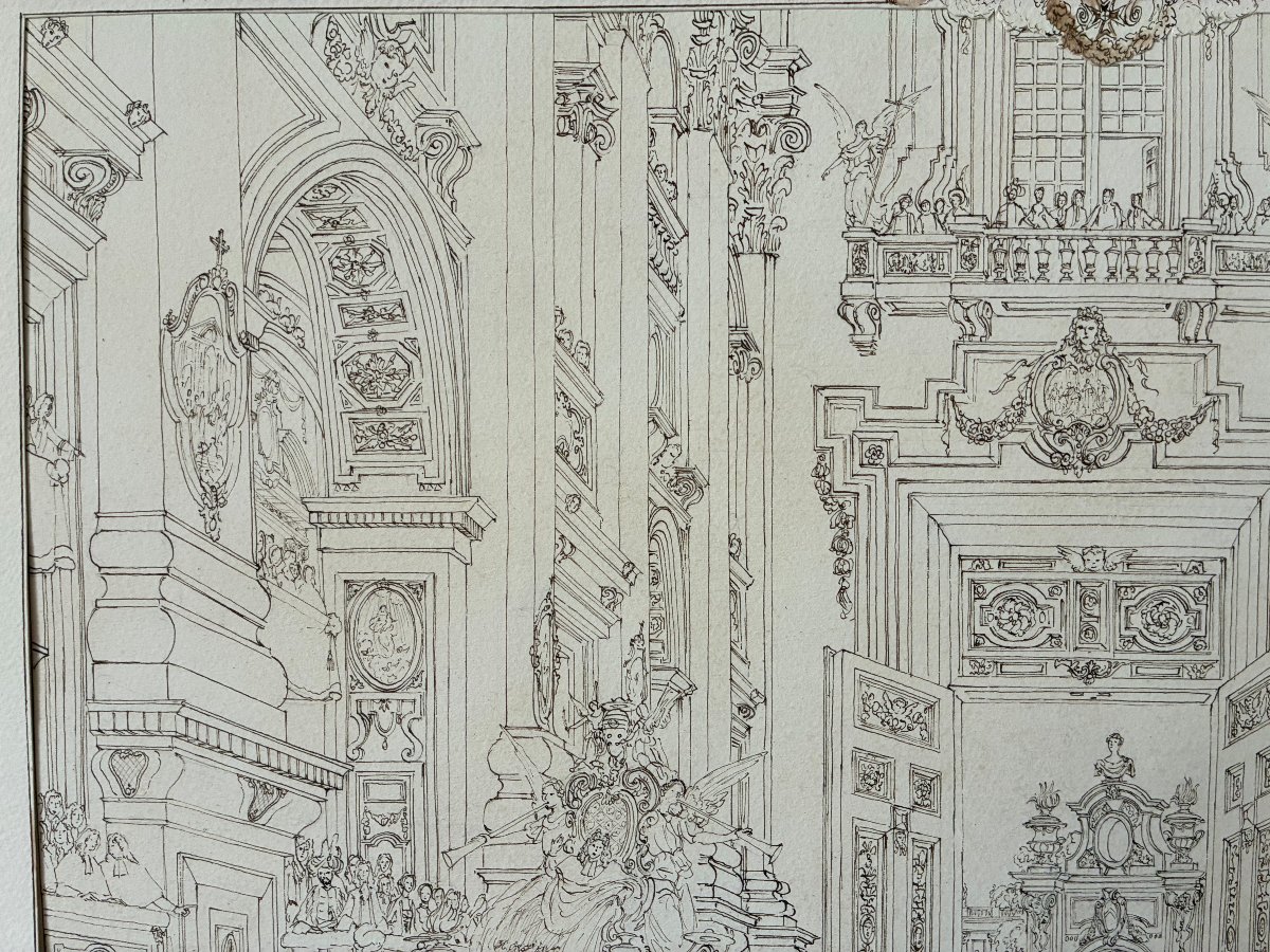 Pen And Wash. Important 20th-century Drawing. Historical Scene From The 18th Century.-photo-2