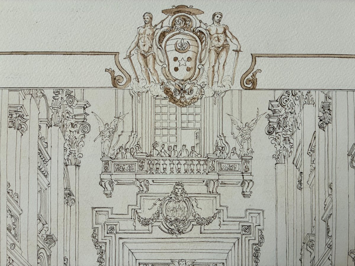 Pen And Wash. Important 20th-century Drawing. Historical Scene From The 18th Century.-photo-3