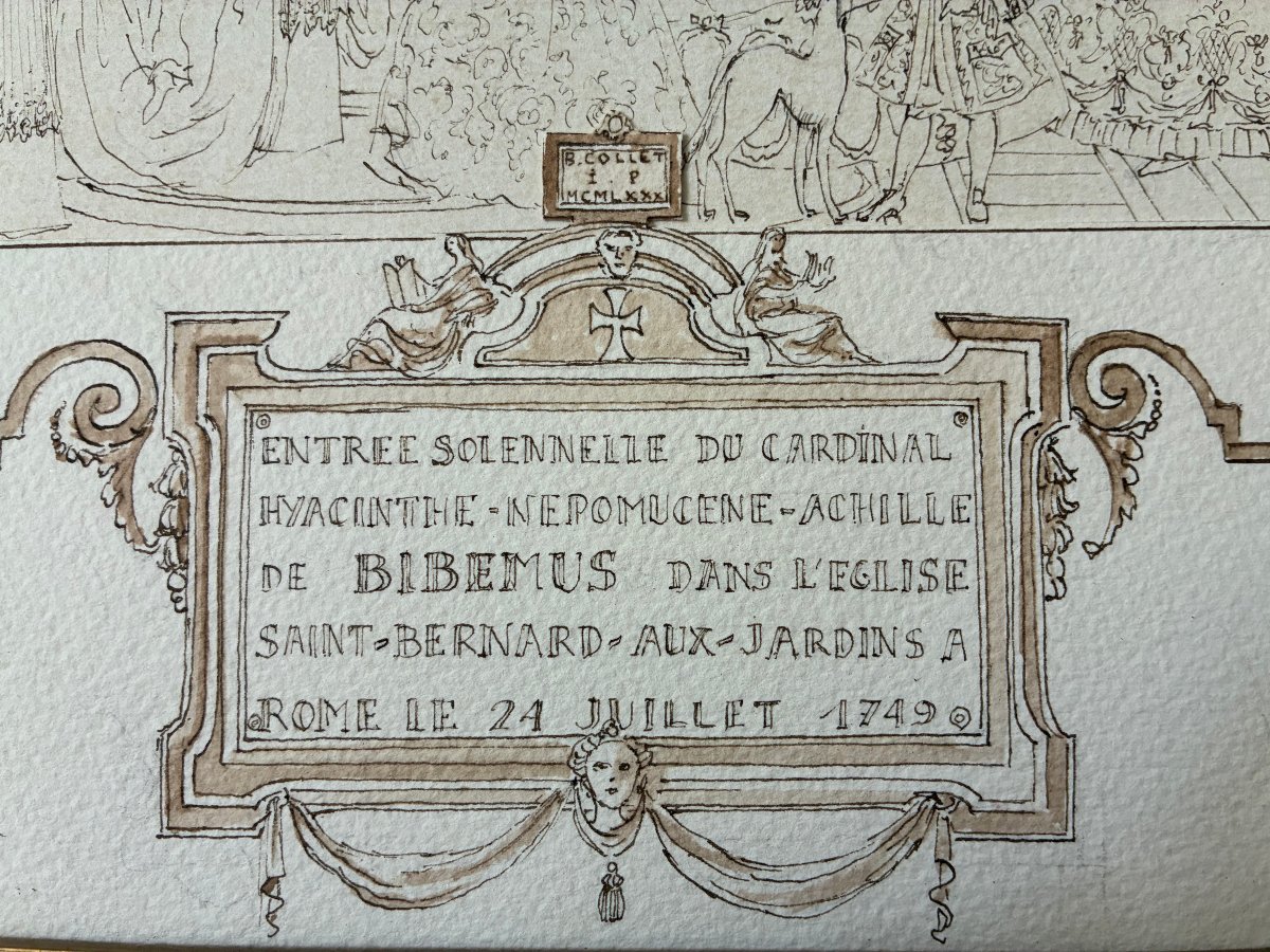 Pen And Wash. Important 20th-century Drawing. Historical Scene From The 18th Century.