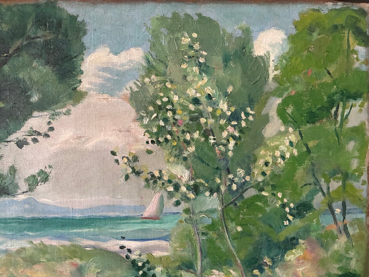 Post-impressionist Painting. Seashore. Circa 1940.-photo-2