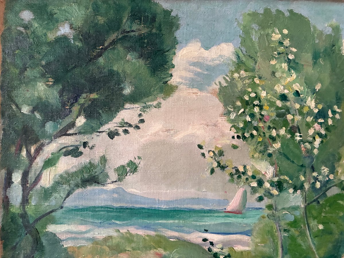 Post-impressionist Painting. Seashore. Circa 1940.-photo-3