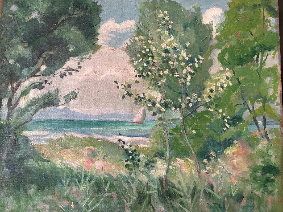 Post-impressionist Painting. Seashore. Circa 1940.-photo-2