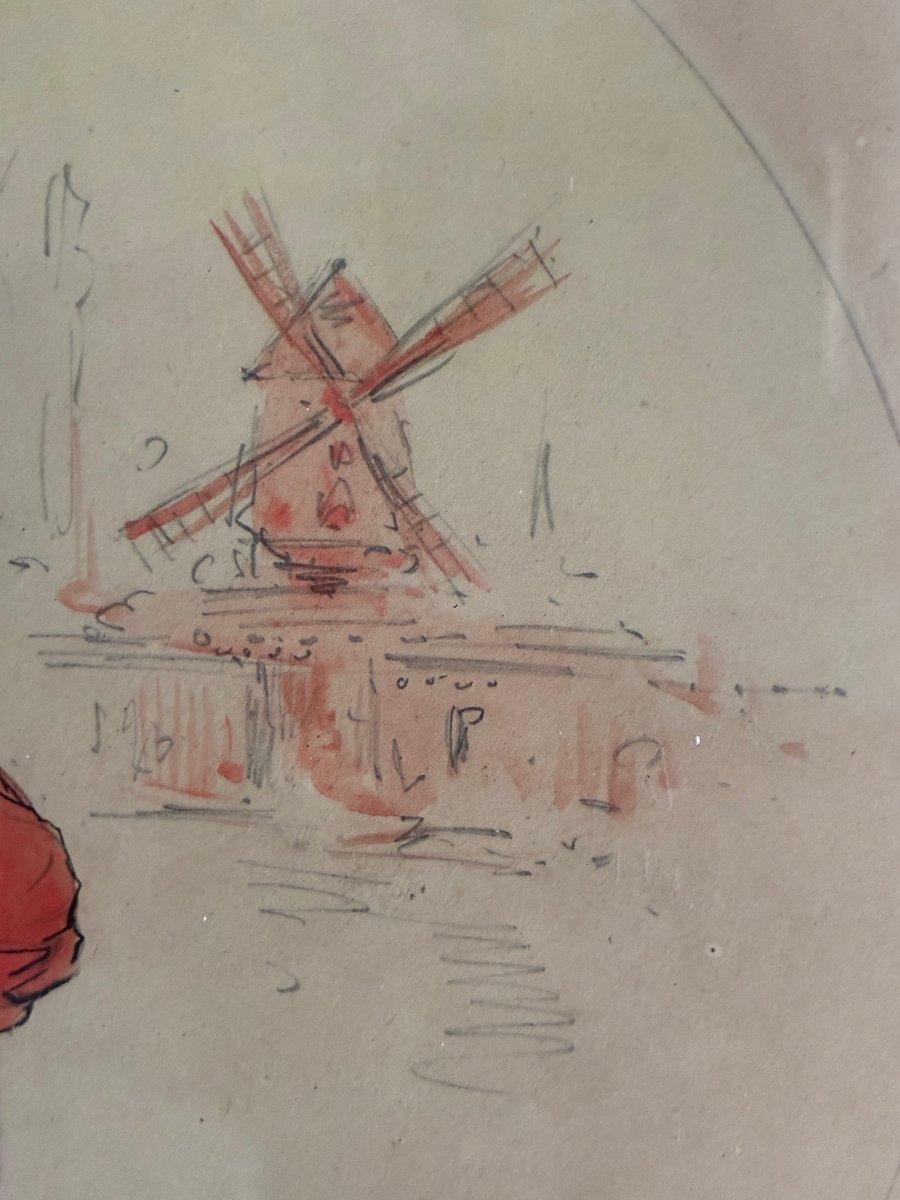 A Couple In Front Of The Moulin Rouge. Raoul Vion. Original Drawing, 1901.-photo-1