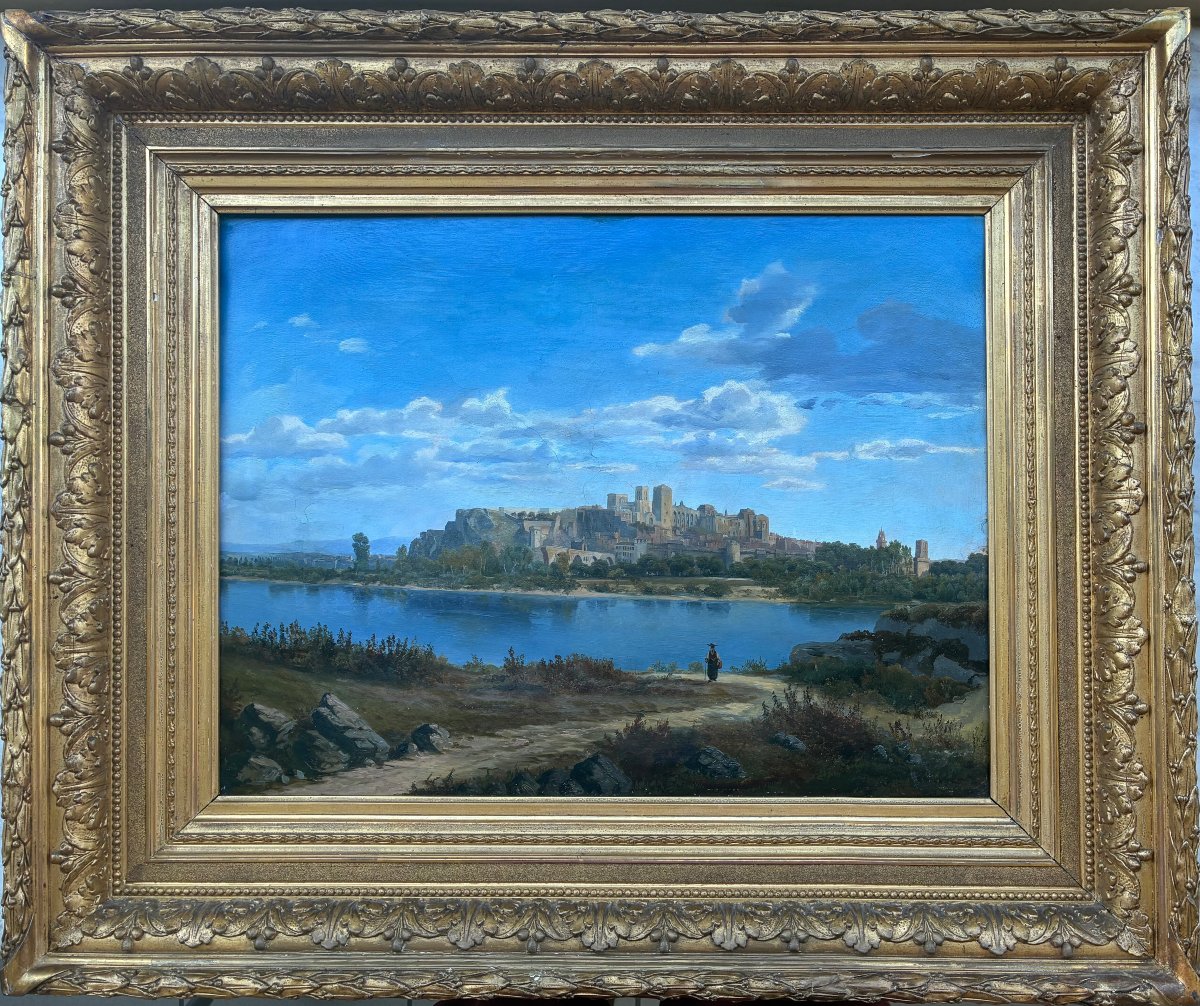 Vue d'Avignon au XIXème siècle. Attribué à DUNANT-VALLIER. (1818-1888).-photo-2