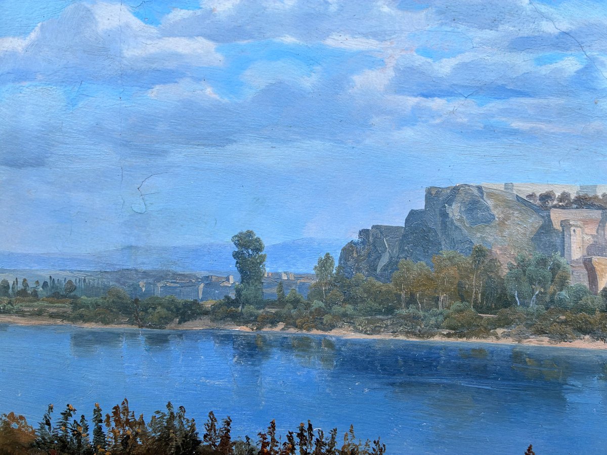 Vue d'Avignon au XIXème siècle. Attribué à DUNANT-VALLIER. (1818-1888).-photo-1