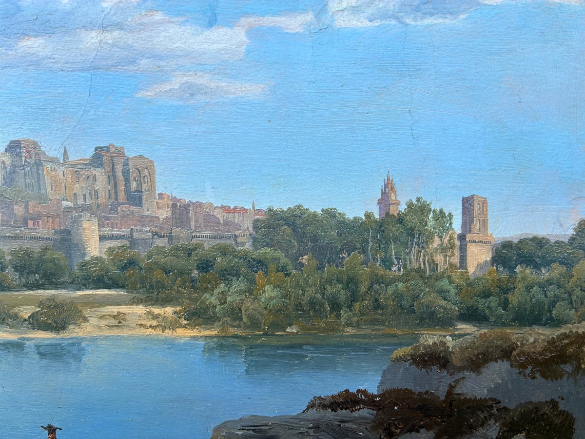 Vue d'Avignon au XIXème siècle. Attribué à DUNANT-VALLIER. (1818-1888).-photo-2