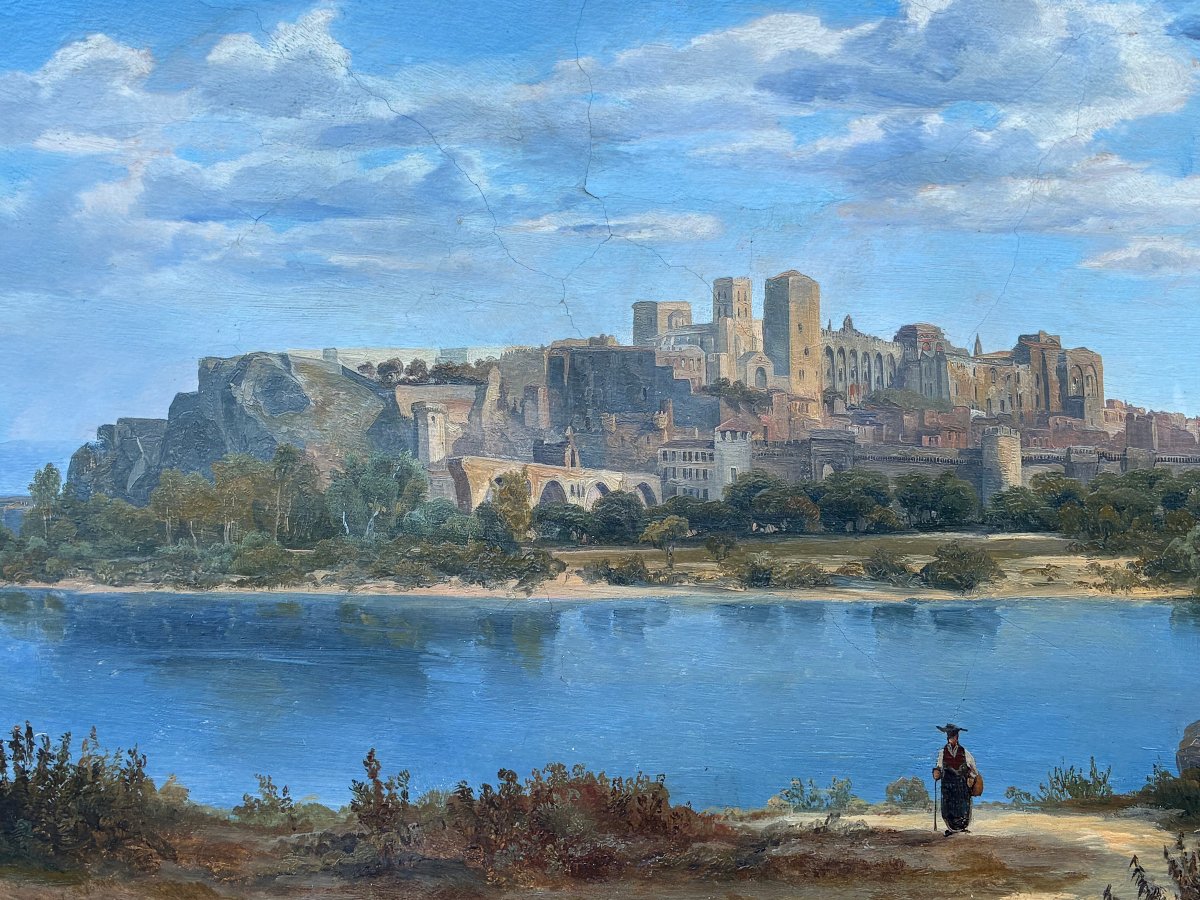 Vue d'Avignon au XIXème siècle. Attribué à DUNANT-VALLIER. (1818-1888).-photo-5