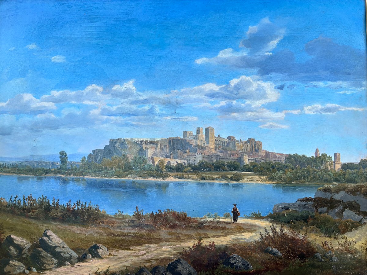 Vue d'Avignon au XIXème siècle. Attribué à DUNANT-VALLIER. (1818-1888).