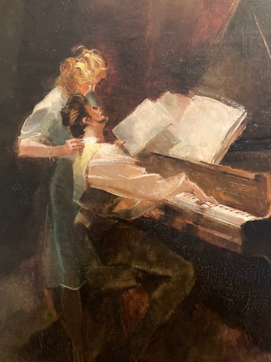 At The Piano. Painting By Armand Massonet.-photo-3