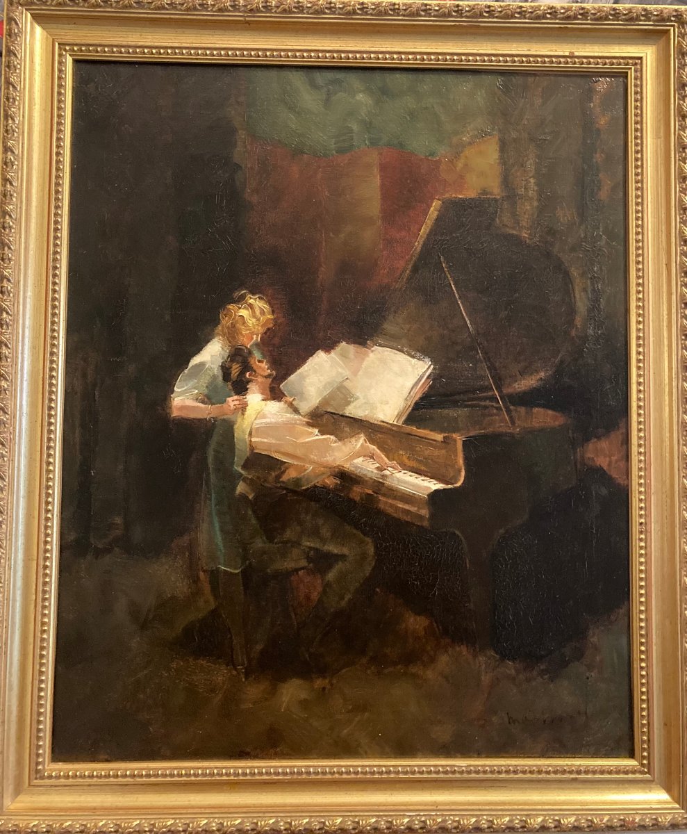 At The Piano. Painting By Armand Massonet.-photo-2