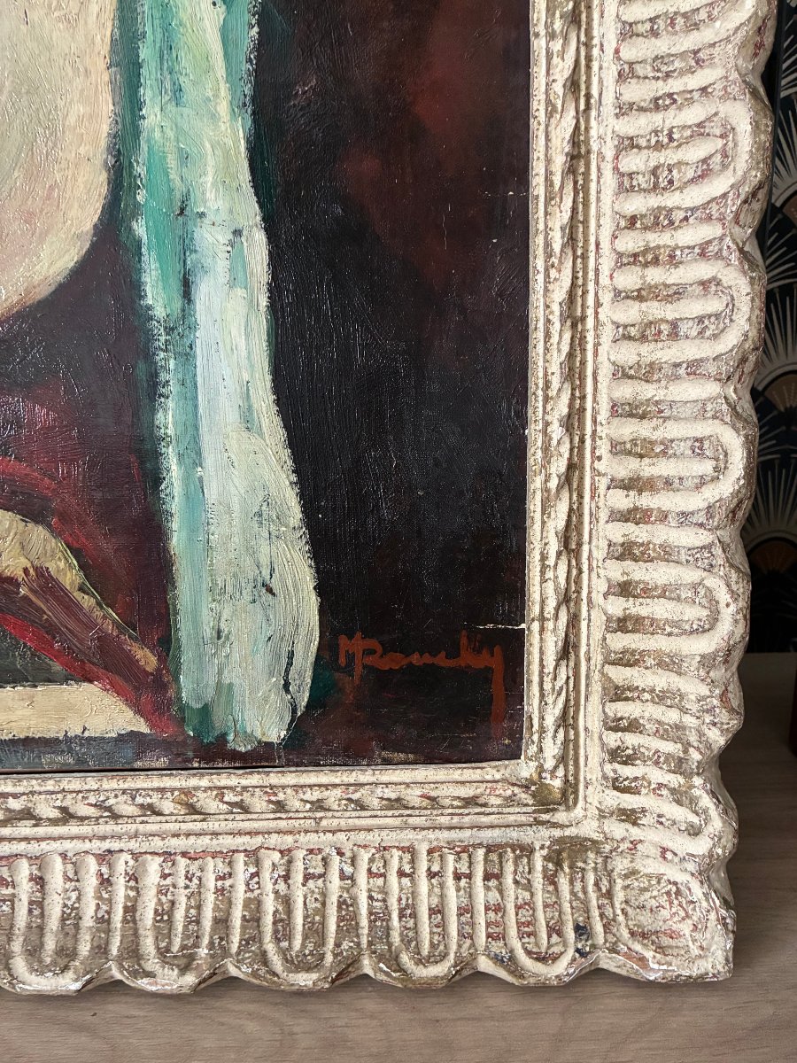 Nu assis de dos . grande toile de Maurice Rouchy. ( 1898-1975 ).-photo-2