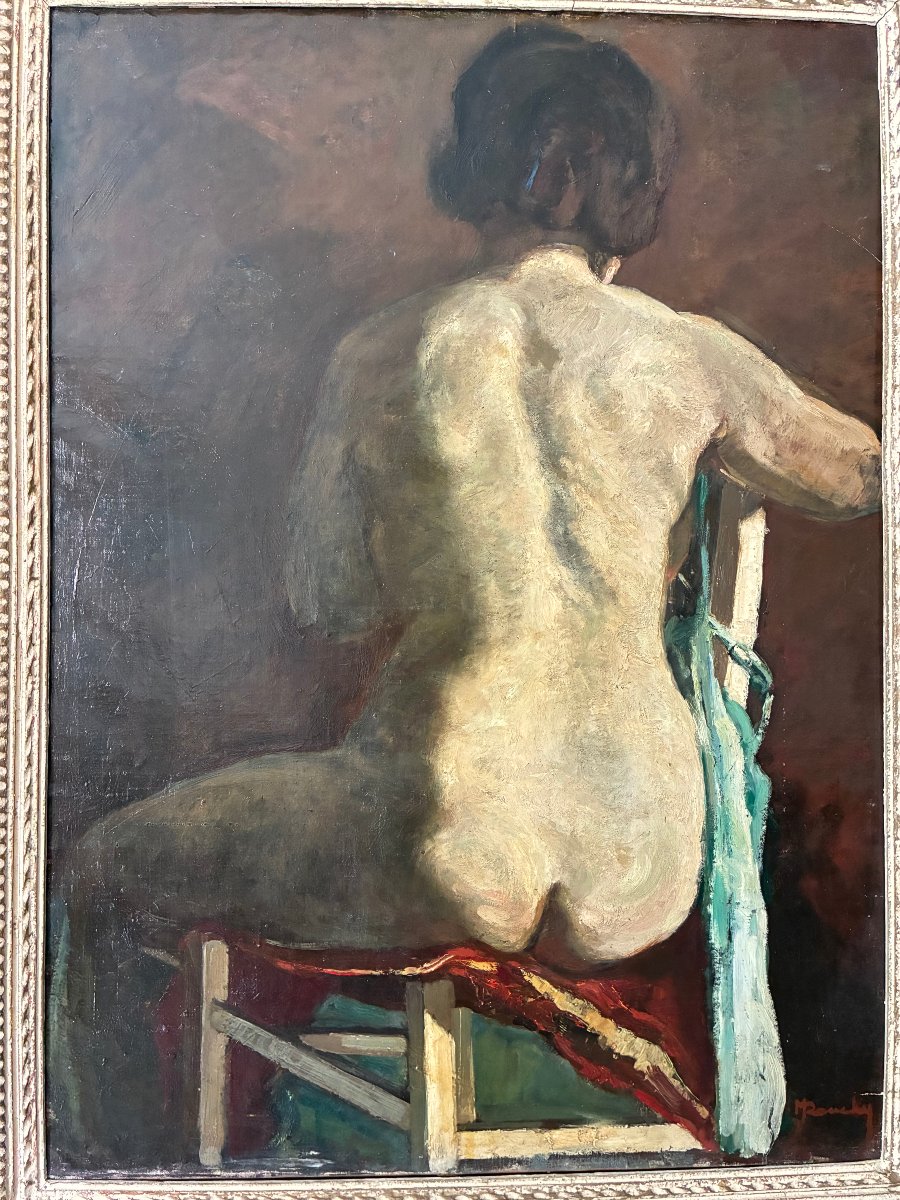 Nu assis de dos . grande toile de Maurice Rouchy. ( 1898-1975 ).-photo-3