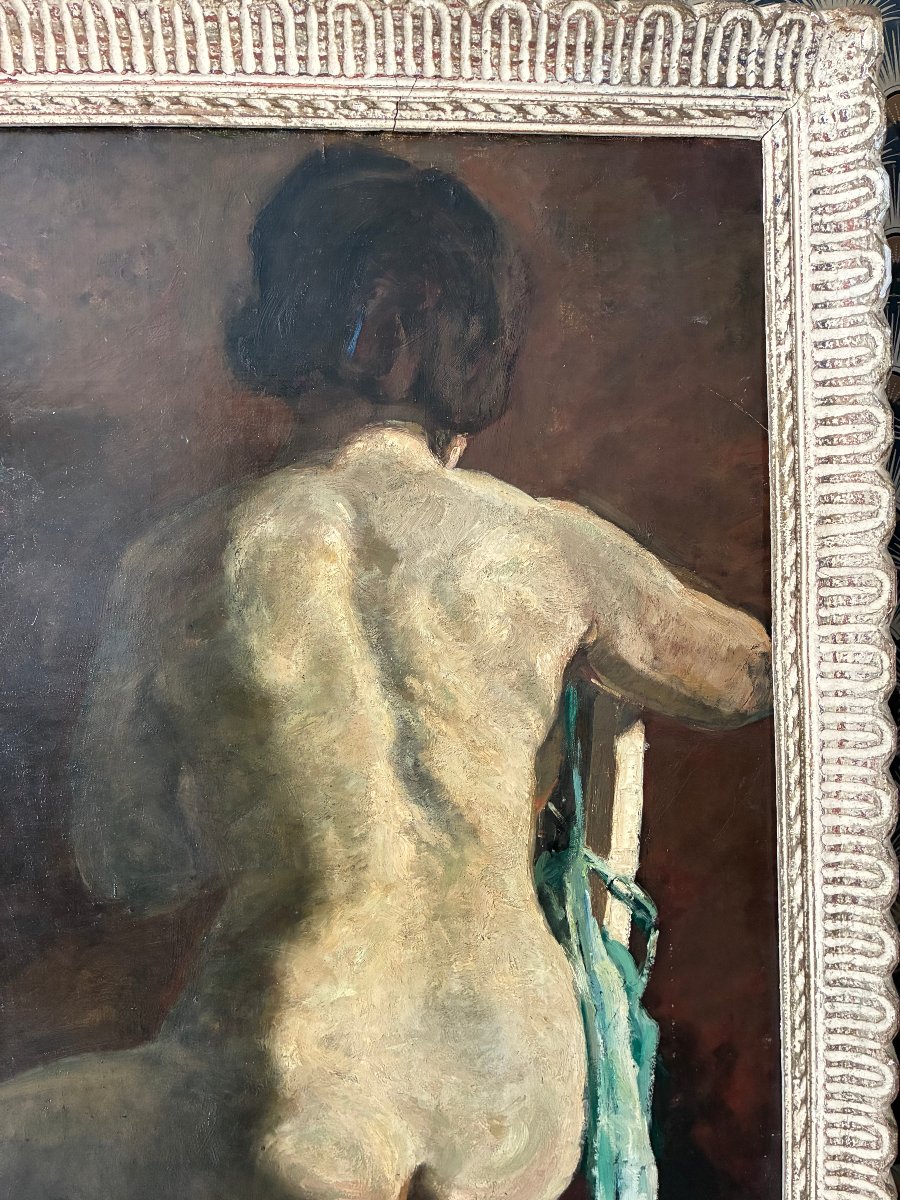 Nu assis de dos . grande toile de Maurice Rouchy. ( 1898-1975 ).-photo-1
