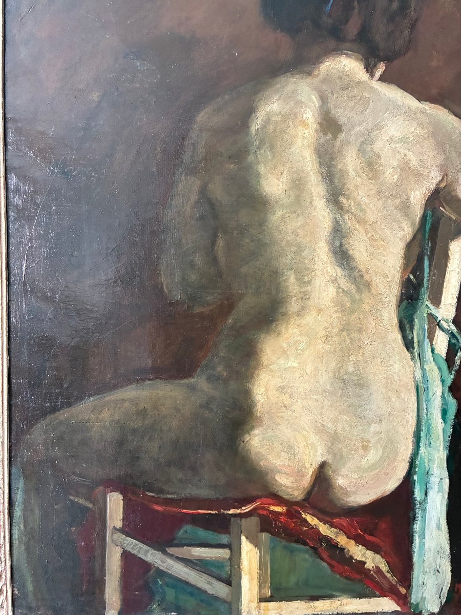 Nu assis de dos . grande toile de Maurice Rouchy. ( 1898-1975 ).-photo-3