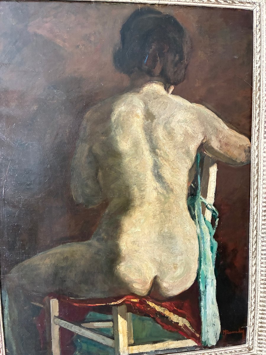 Nu assis de dos . grande toile de Maurice Rouchy. ( 1898-1975 ).-photo-4