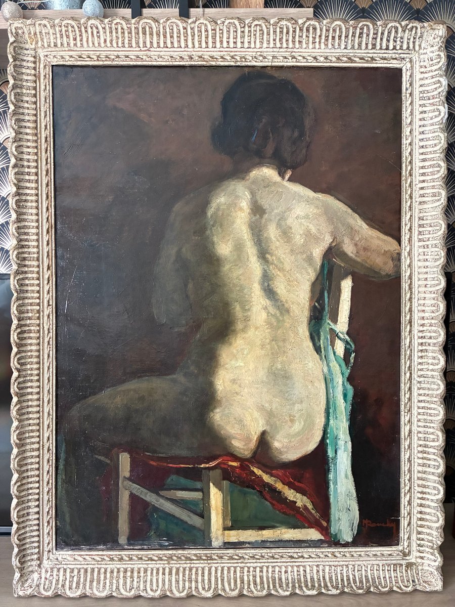 Nu assis de dos . grande toile de Maurice Rouchy. ( 1898-1975 ).-photo-7
