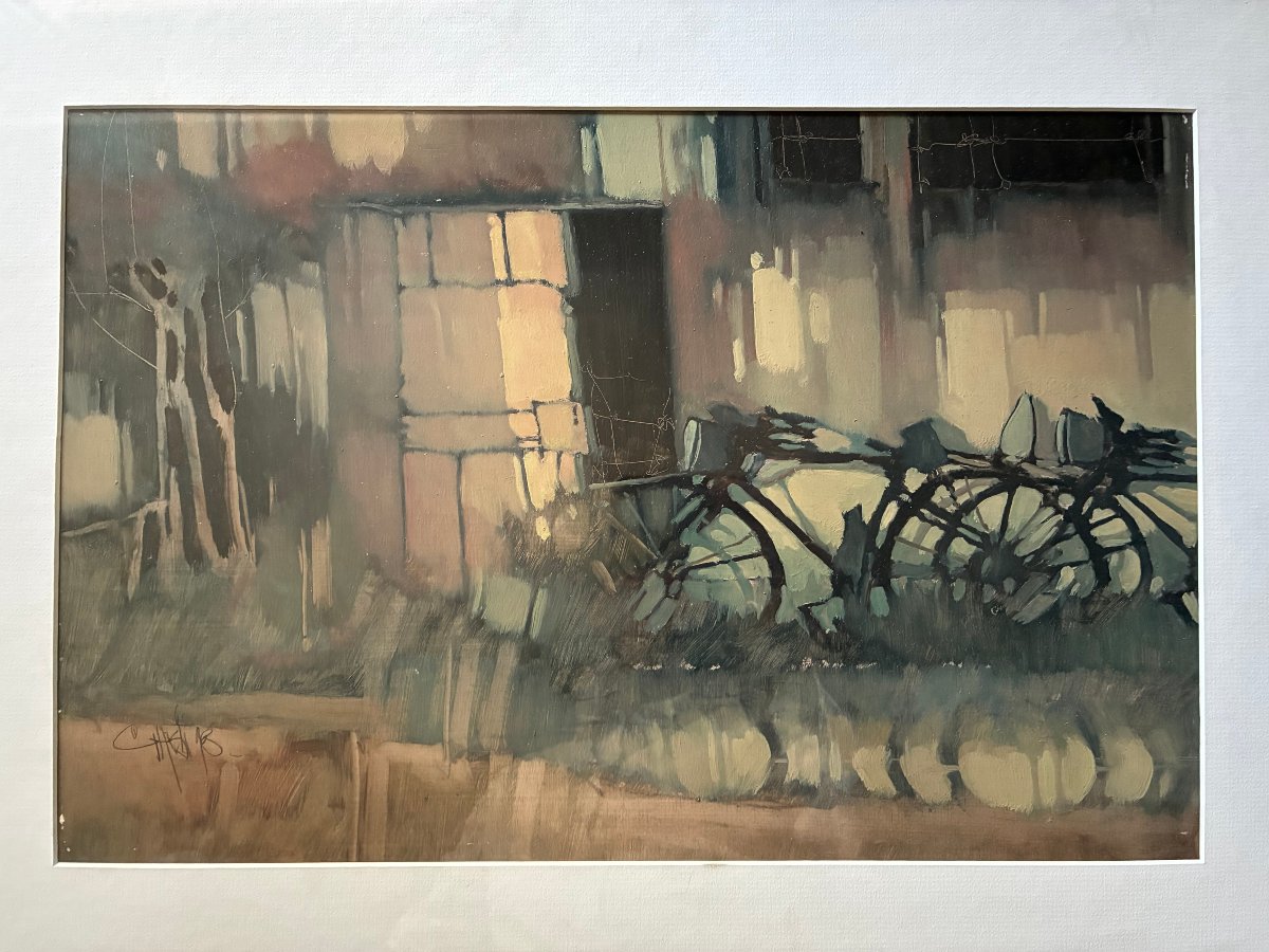 Bicycles. 20th-century Oil Painting. Signed?-photo-2