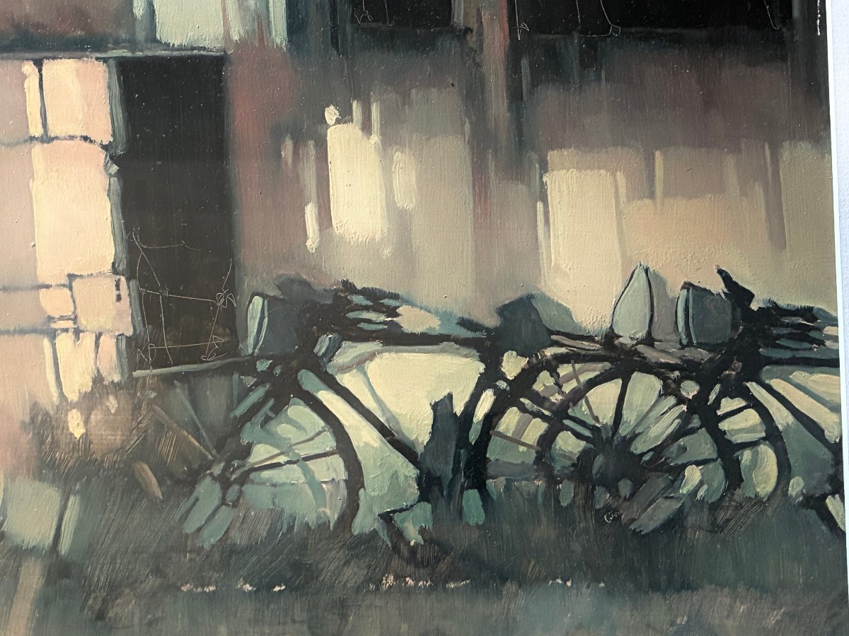 Bicycles. 20th-century Oil Painting. Signed?-photo-4