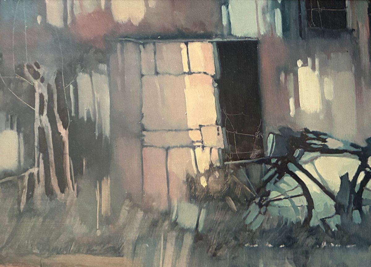 Bicycles. 20th-century Oil Painting. Signed?-photo-1