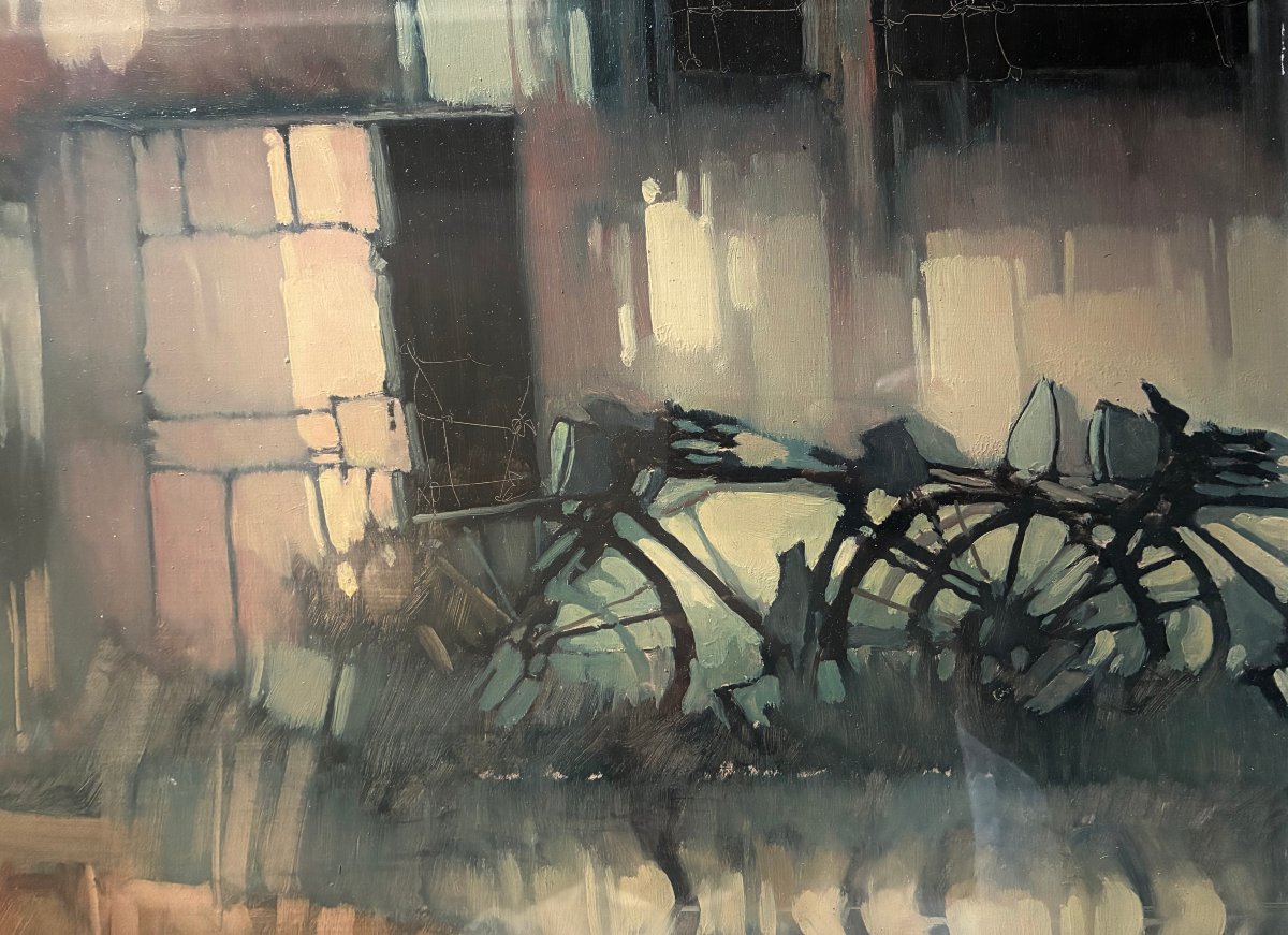 Bicycles. 20th-century Oil Painting. Signed?-photo-3