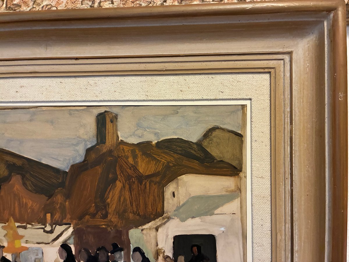 Paysage sud Américain ou Espagnol. huile sur Papier. jour de Marché.-photo-6