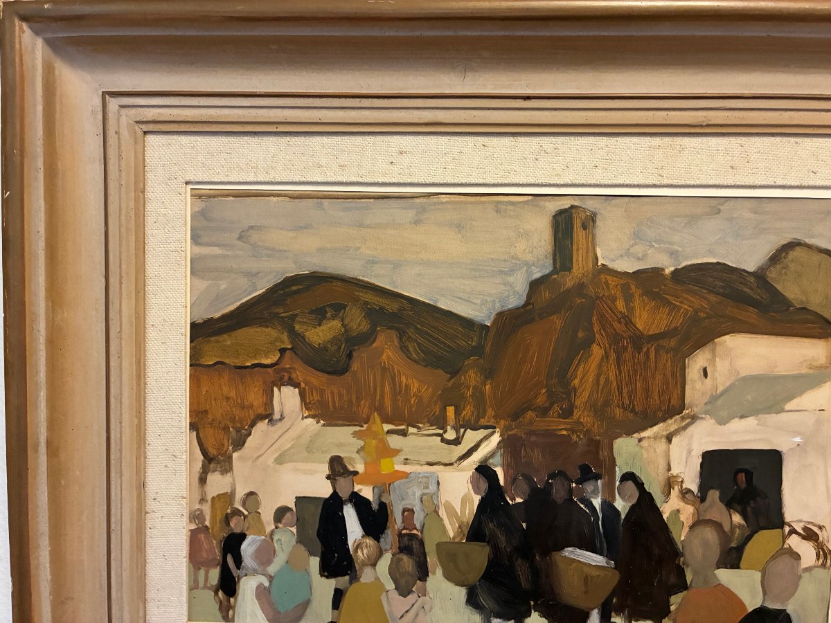Paysage sud Américain ou Espagnol. huile sur Papier. jour de Marché.-photo-7