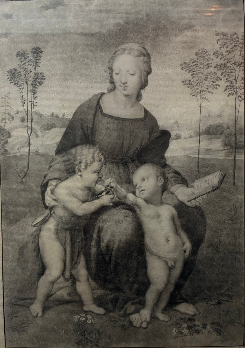 The Madonna And The Goldfinch, After Raphael. An 18th-century Drawing After Raphael.-photo-2
