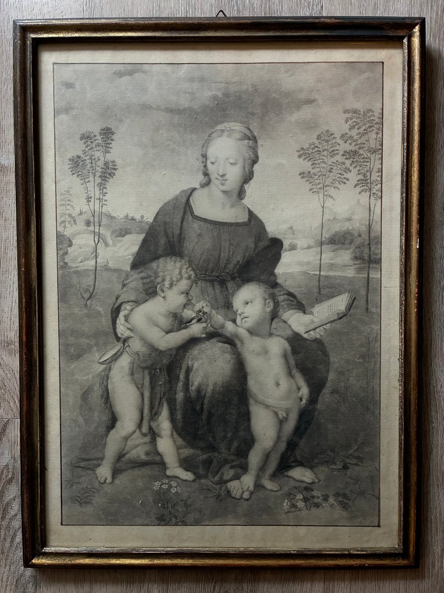 The Madonna And The Goldfinch, After Raphael. An 18th-century Drawing After Raphael.-photo-3