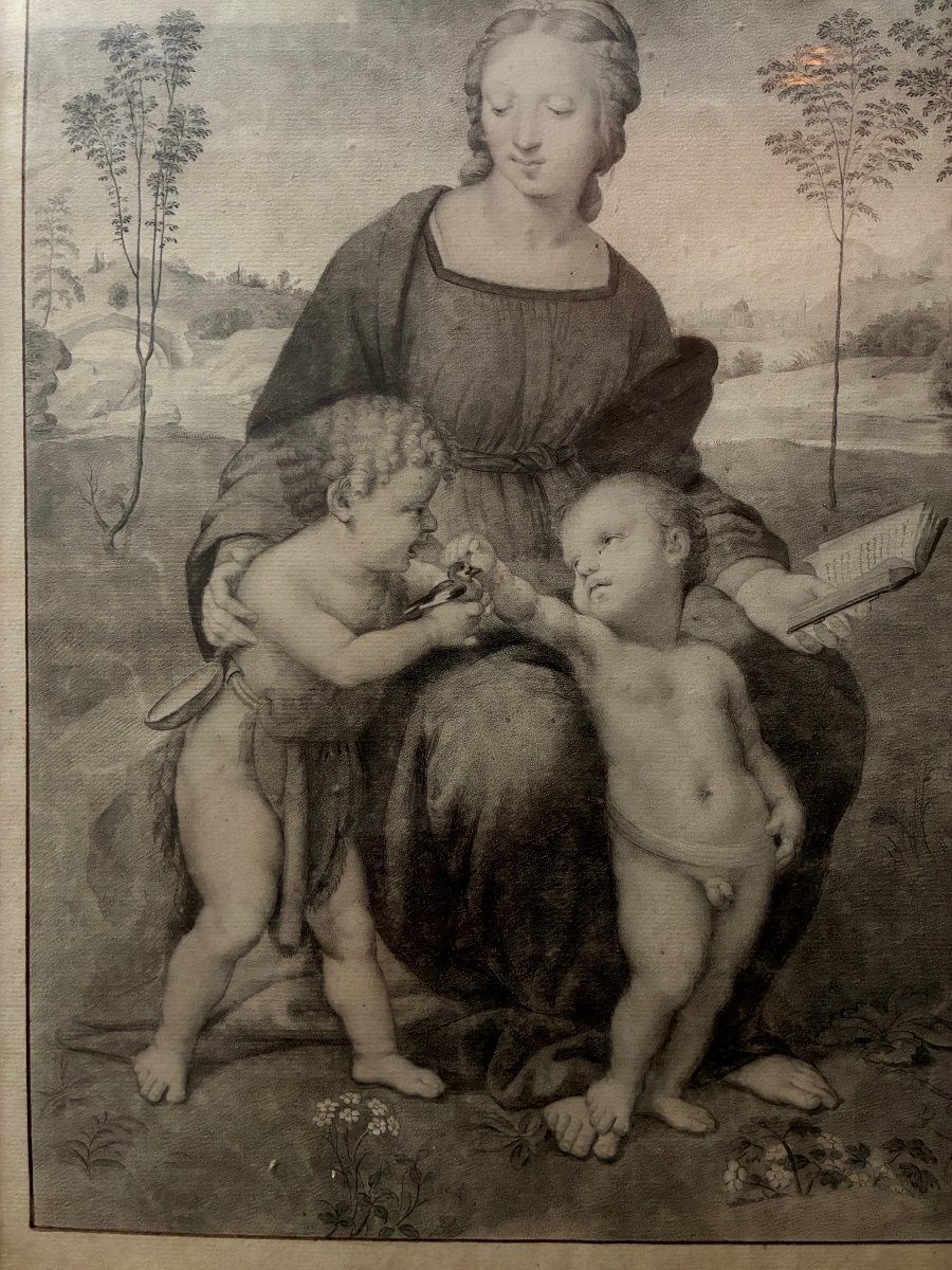 The Madonna And The Goldfinch, After Raphael. An 18th-century Drawing After Raphael.-photo-1