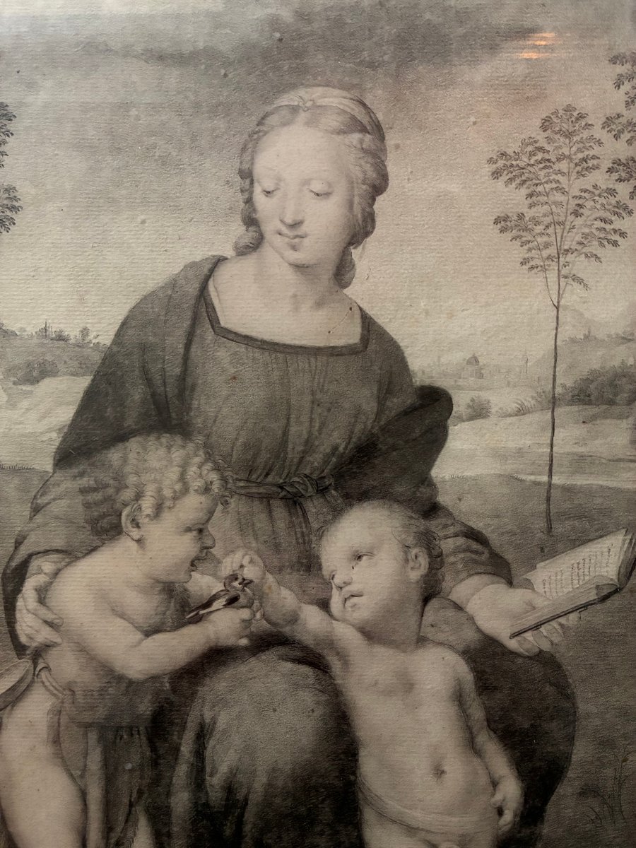 The Madonna And The Goldfinch, After Raphael. An 18th-century Drawing After Raphael.-photo-2