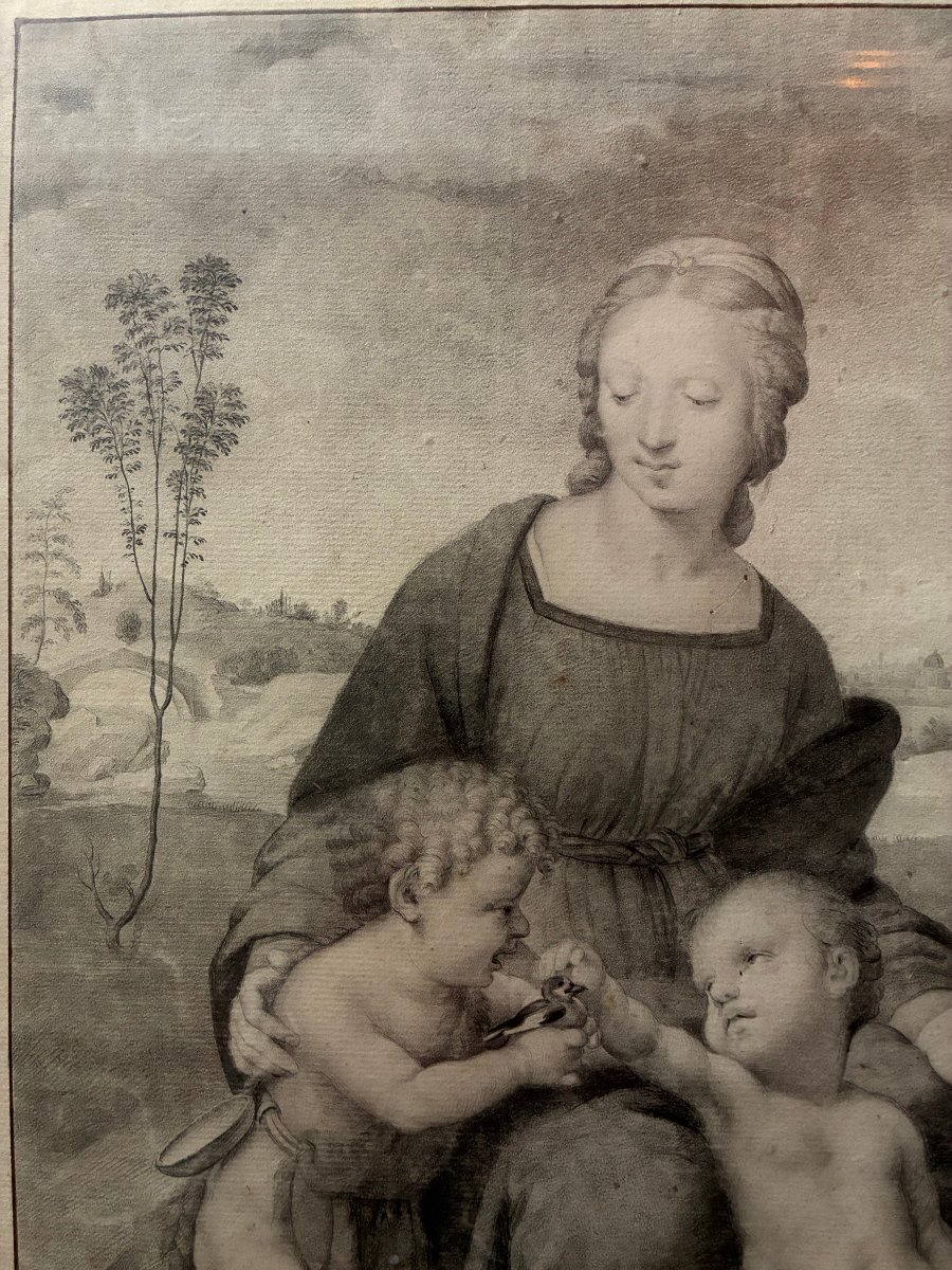 The Madonna And The Goldfinch, After Raphael. An 18th-century Drawing After Raphael.-photo-4