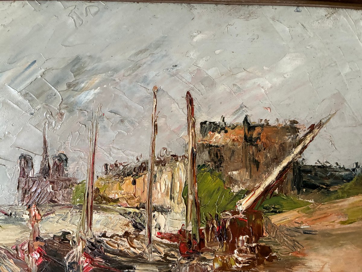 The Quays In Paris. Post-impressionist Oil Painting, Circa 1930. Signed M. Lévèque.-photo-4