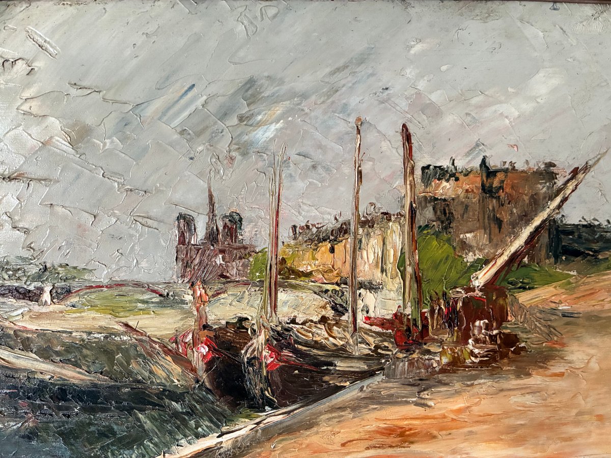 The Quays In Paris. Post-impressionist Oil Painting, Circa 1930. Signed M. Lévèque.-photo-3
