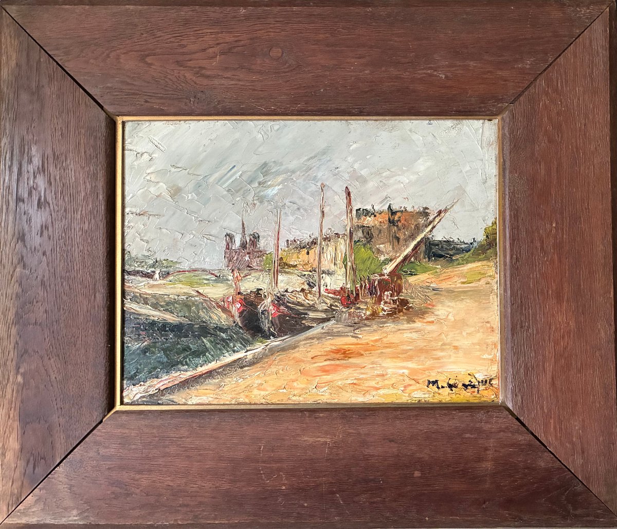 The Quays In Paris. Post-impressionist Oil Painting, Circa 1930. Signed M. Lévèque.