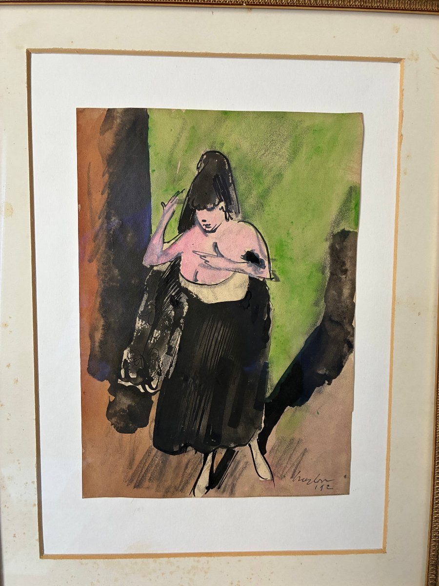 La cantatrice espagnole. Encre et aquarelle de Henry Meylan.-photo-2