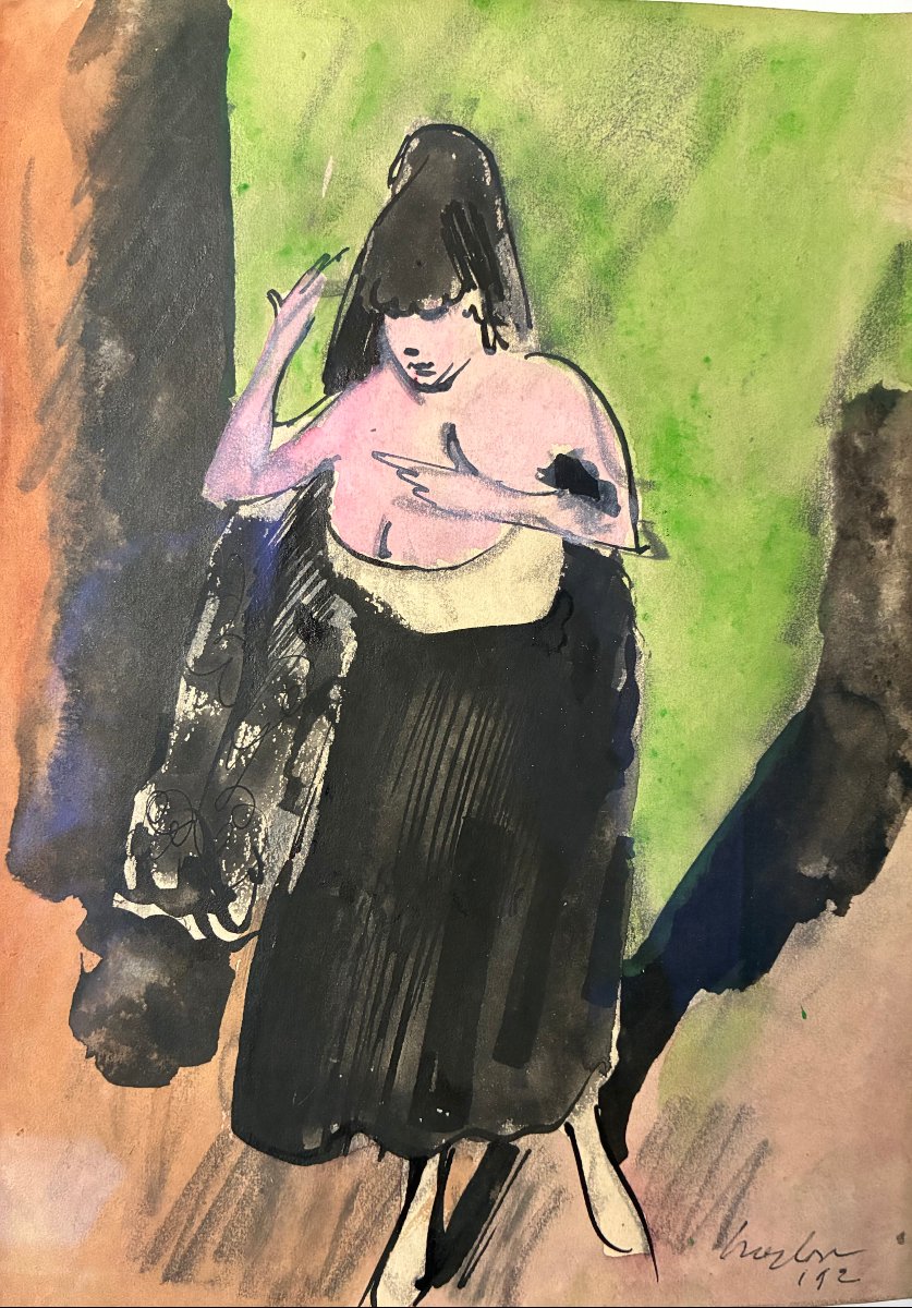 La cantatrice espagnole. Encre et aquarelle de Henry Meylan.-photo-1