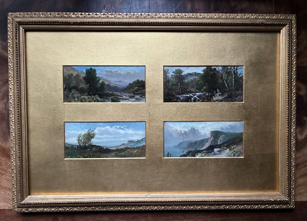 Four Small Landscapes Of England. 19th Century. Oil Paintings.-photo-2