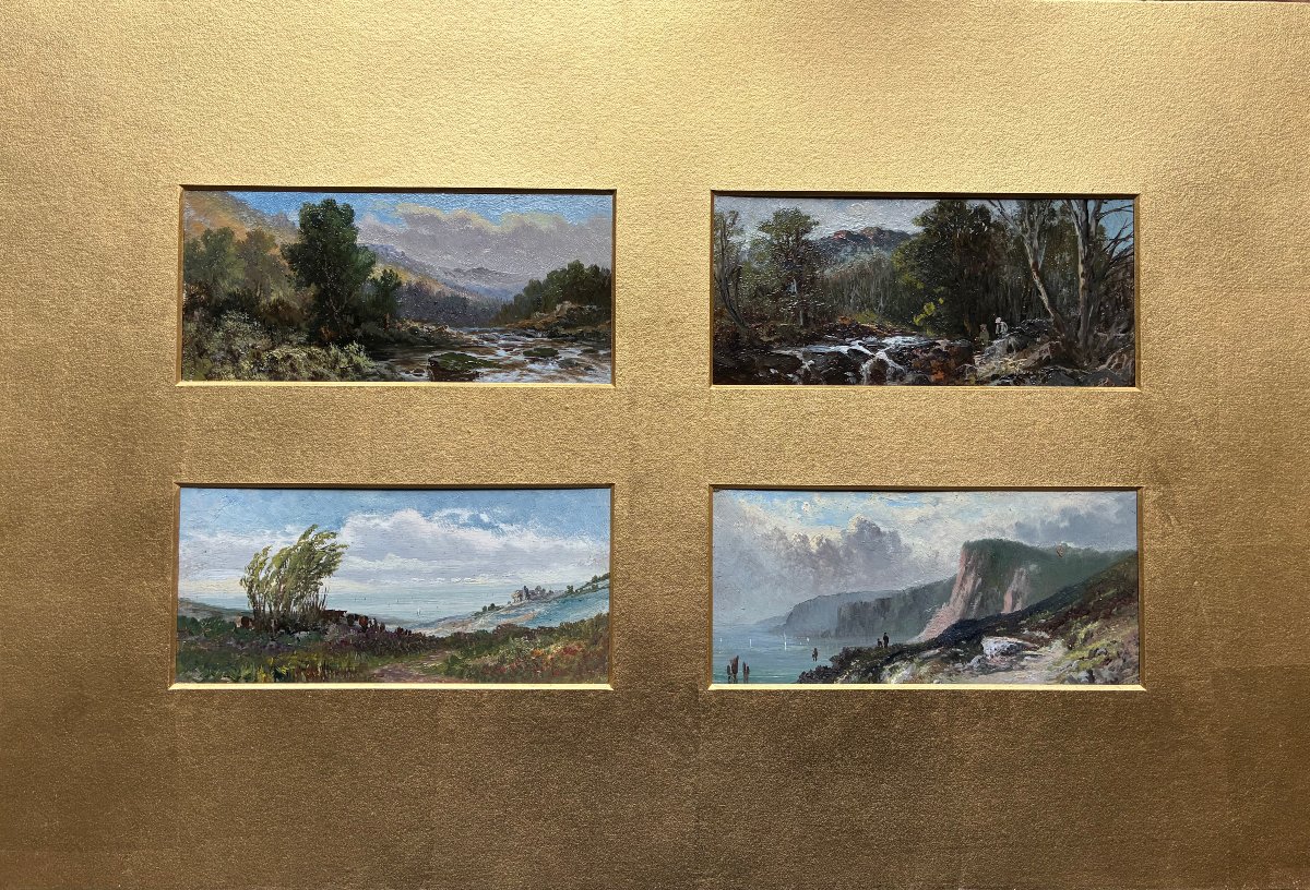 Four Small Landscapes Of England. 19th Century. Oil Paintings.-photo-3