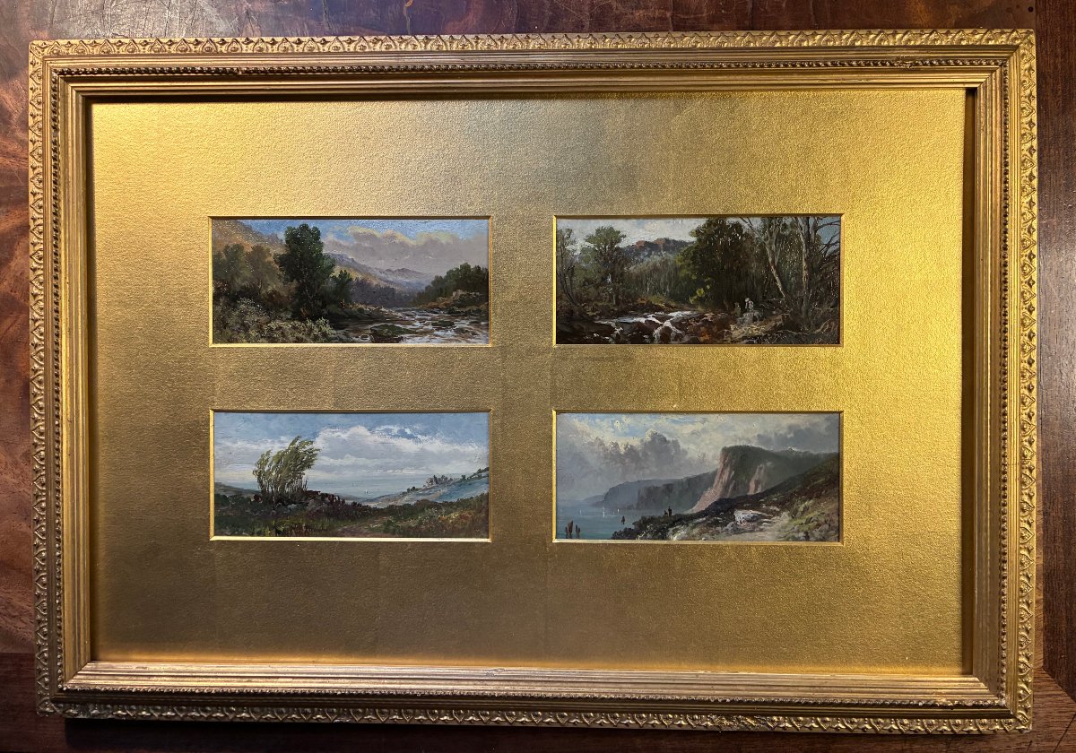 Four Small Landscapes Of England. 19th Century. Oil Paintings.