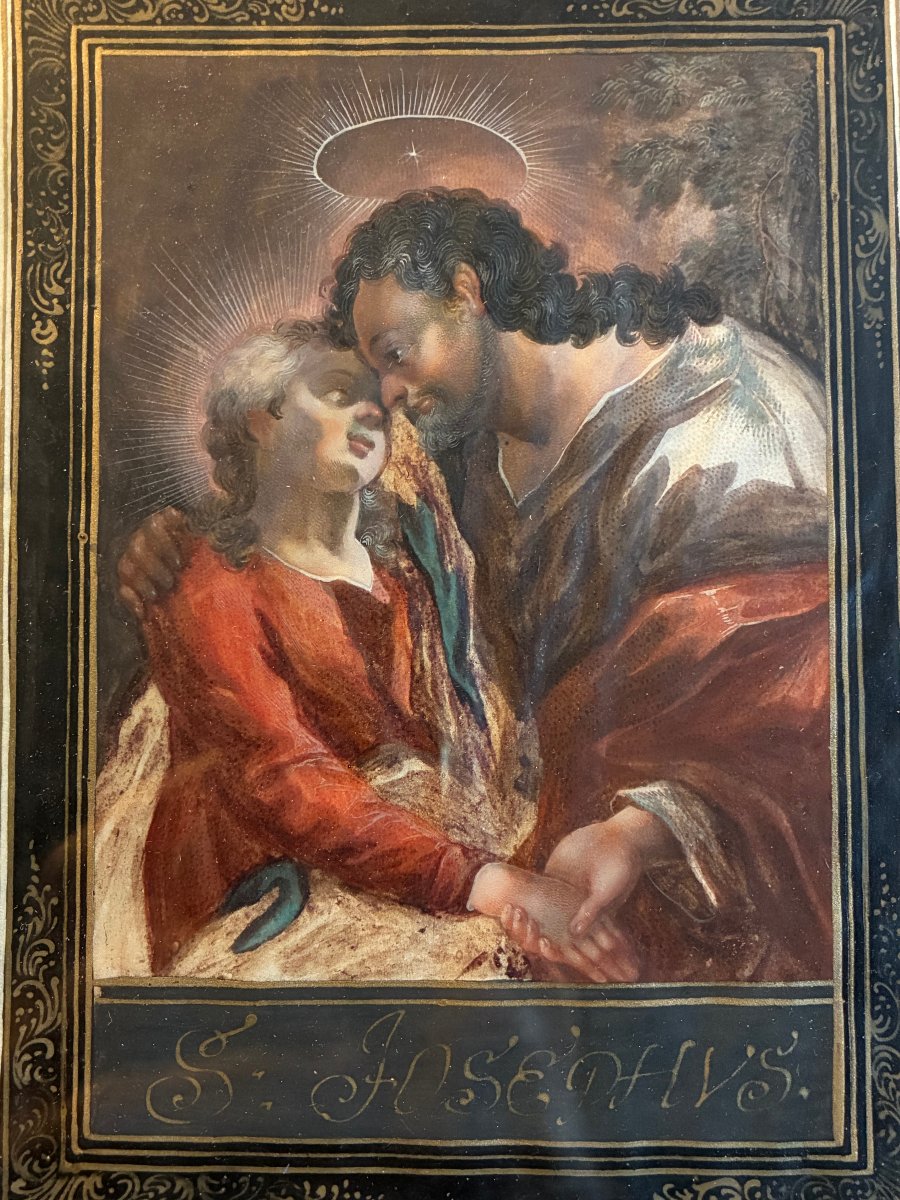 Pair Of 18th-century Baroque Paintings (italian Gouaches) On Vellum. -photo-2