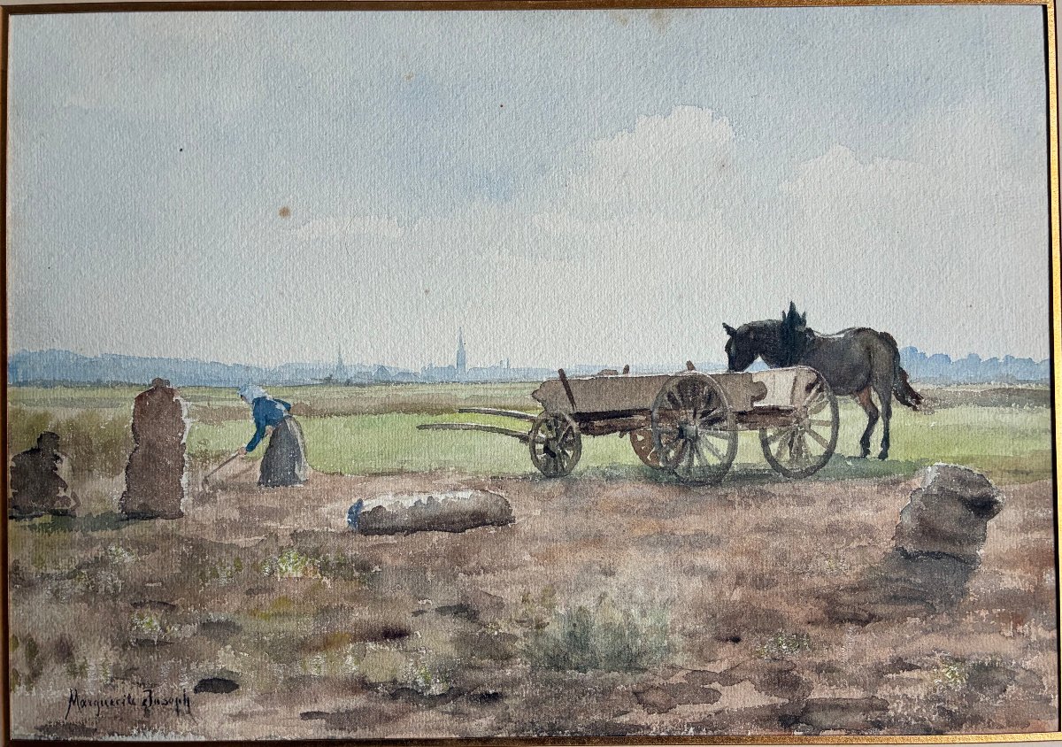 Aquarelle de Marguerite Joseph . Récolte des pommes de Terre.-photo-2